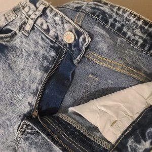 Distressed acid wash straight leg jeans